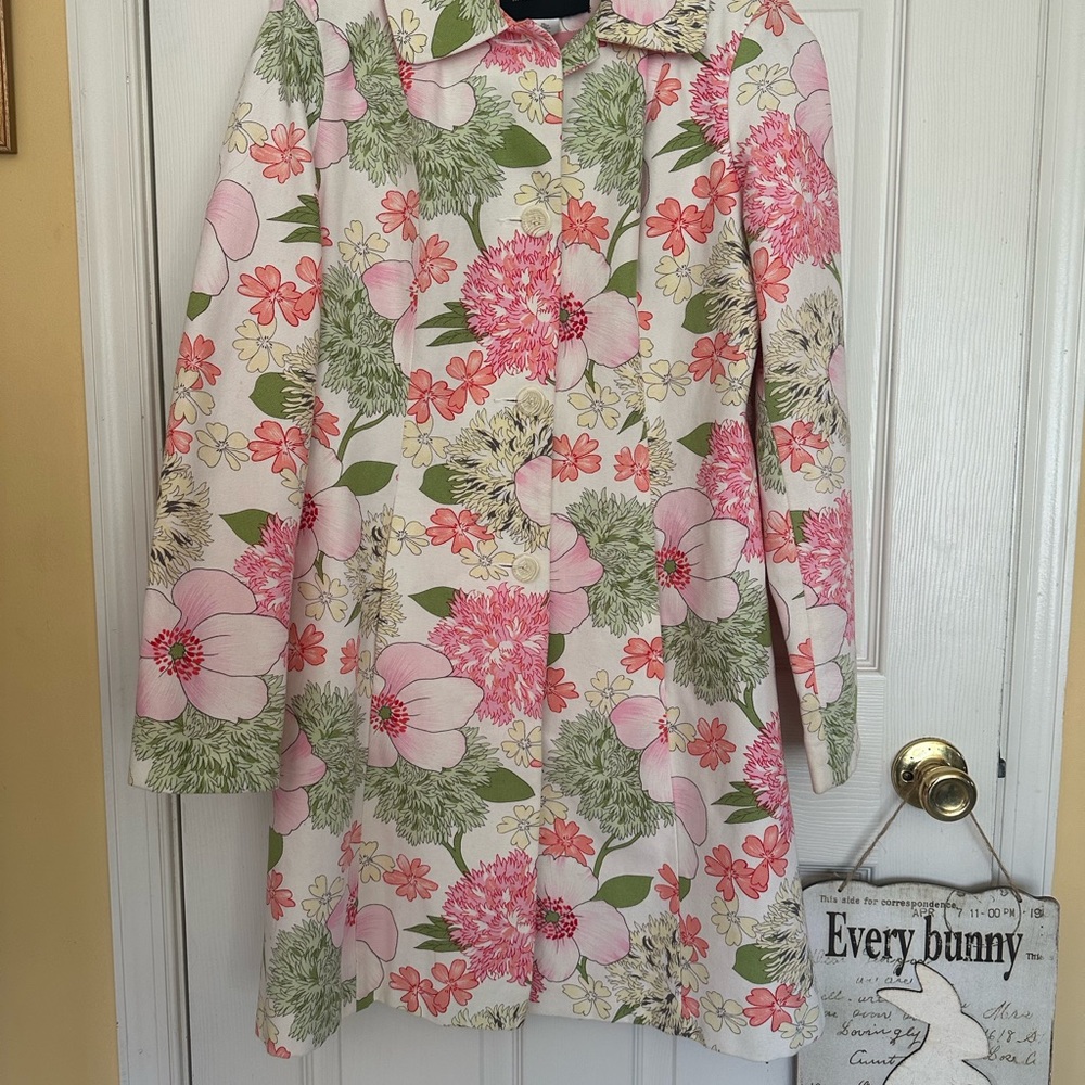 Women’s MODA International floral flower print trench coat size Small